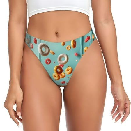 Rateoe Floating Colorful Cereal Pattern Seamless Women Underwear Thongs No Show Ladies Thong No Line Breathable Comfortable Panties Undies for Women-Large