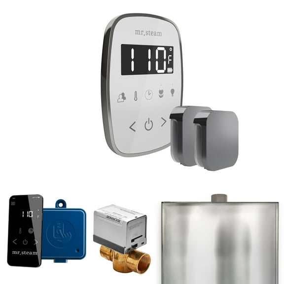 Mr Steam ButlerFlex Max Steam Shower Pkg w/TempoFlex Control and Steamhead in White Brilliant Black