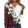 thumbnail image 4 of Uootdi Women's Tops Floral Print Long Sleeve Shirts for Women Gift V Neck Blouses with Decor Button Casual Loose Fit Trendy, 4 of 7