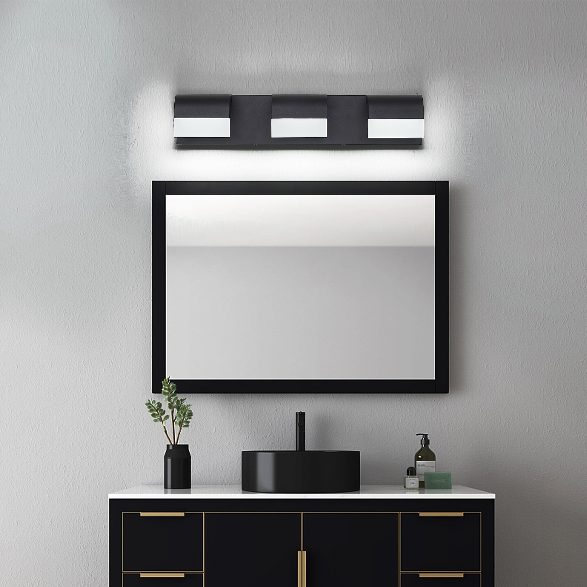 Jopath 3-Light Bathroom Vanity Light, Modern Dimmable LED Wall Mount Lighting Fixture for Bathroom Vanity Mirror Matt Black