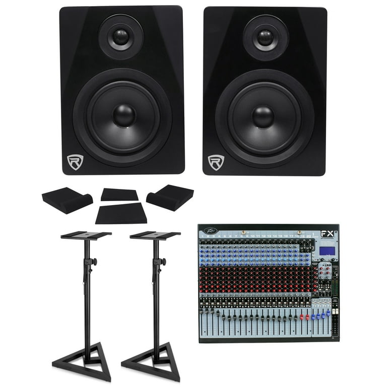 Peavey FX2 24 24x4x2 Mixer Dual DSP FX Engine 2 Studio Monitors Stands Pads