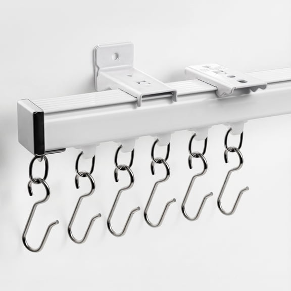 NewBuros Ceiling Curtain Track with Silent Rollers, Room Divider Curtain Rail System, Ceiling Mount/Wall Mount, 3-12 Ft Heavy-Duty Adjustable Curtain Track, White