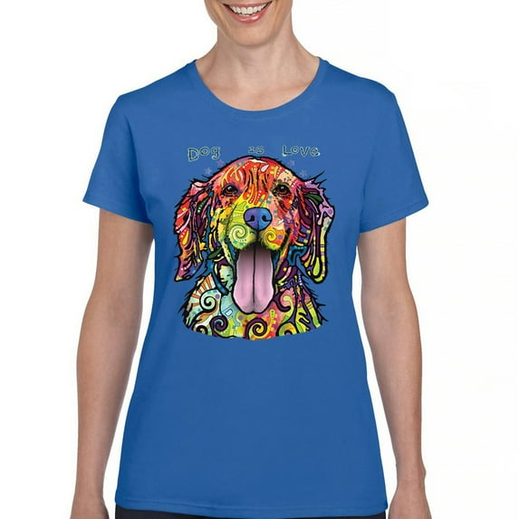 Tee Hunt Dean Russo Labrador Retriever T-Shirt Love Pet Dog is Love Women's T-Shirt Tee, Blue, XX-Large