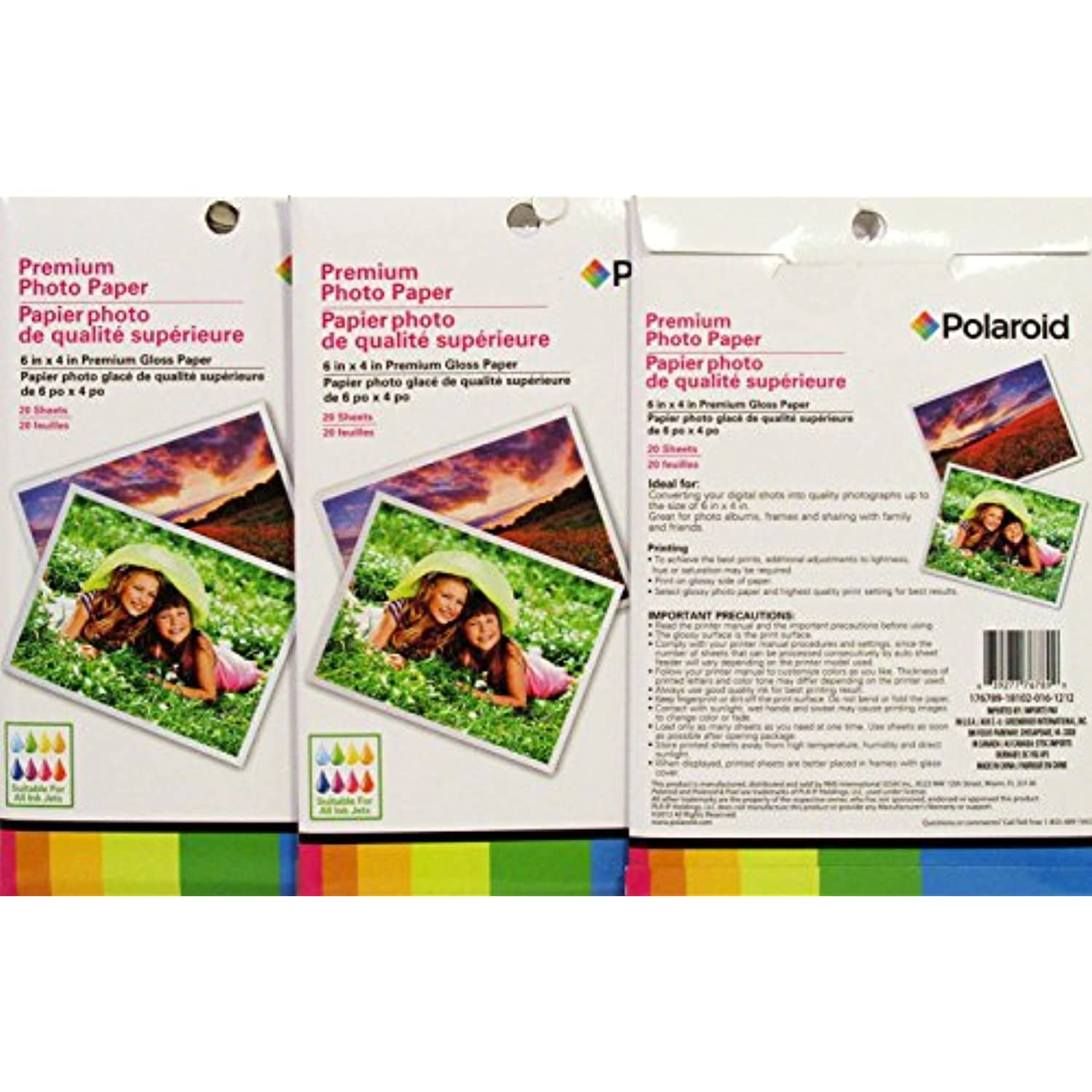 Polaroid Premium Glossy Photo Paper 6 in X 4 in (3 Pack, 20 Sheets Per Pack)