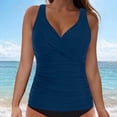 thumbnail image 2 of AHTJRT Women's Tankini Tops Ruched Deep V Neck Swim Tops with Chest Pad Crisscross Adjustable Spaghetti Straps Bathing Suit Tops Navy#02 L, 2 of 6