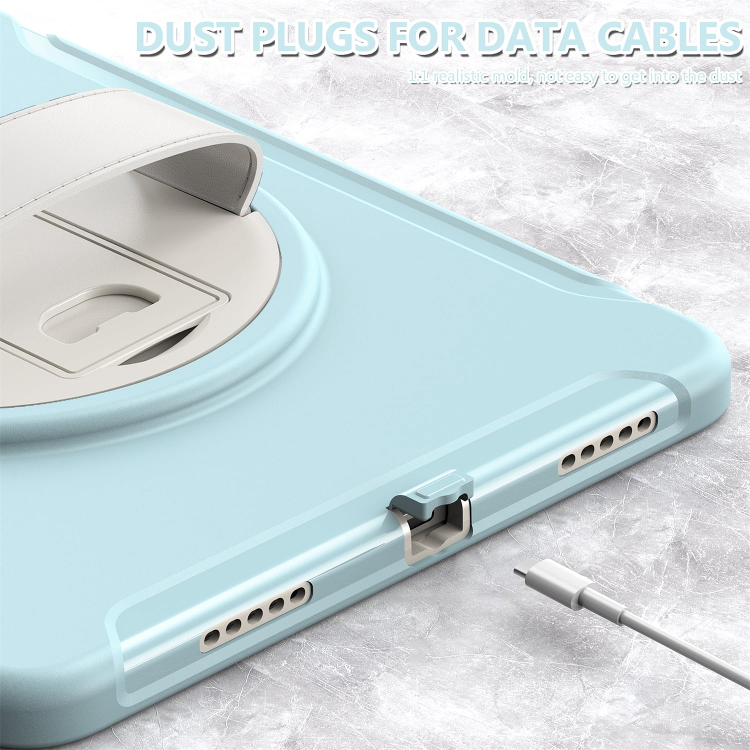 SaniMore for Apple iPad Air 11 2024 Case, 3 Layers Multi-Functional Case with Pencil Holder & Hand Strap Multi-Angle Kickstand Shockproof Protective Case for Women Men, Icecrystalblue