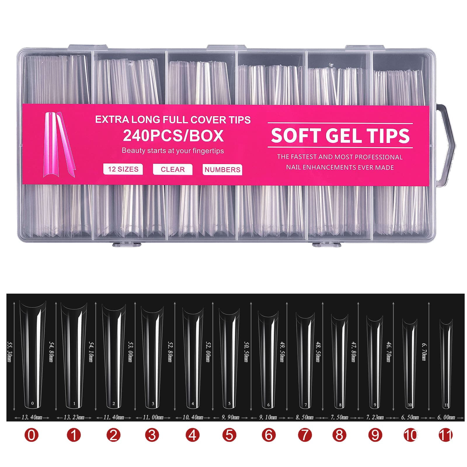 240 PCS Half Cover Coffin Fake Nails, 12 Sizes Ballerina Long False Nail Tips, Full Cover Artificial Nails with Case for DIY Nail Art & Nail Salon