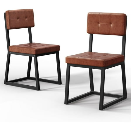 Modern Dining Chairs Set of 2 Brown Upholstered Kitchen Chairs with Faux Leather Cushion Seat and Heavy Duty Metal Leg for Kitchen Living Room Restaurant, Brown