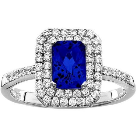 5th & Main Platinum-Plated Sterling Silver Cushion-Cut Blue Obsidian Pave CZ Ring