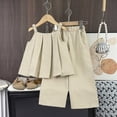thumbnail image 2 of kpoplk Toddler Baby Girl Summer 2Pcs Outfit Set Sleeveless Ruffle Crop Top with Cotton Linen Pants Solid Color Clothes Size 2-3 Years,Khaki, 2 of 6