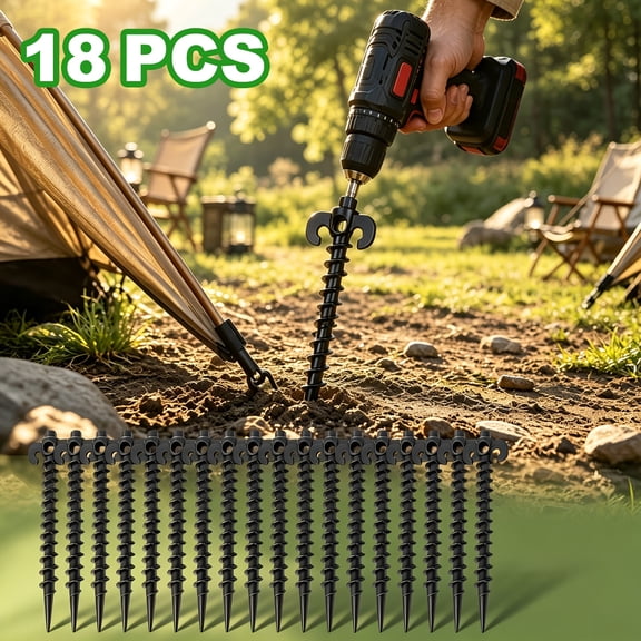 18 PCS Spiral Tent Stakes, Heavy-Duty Ground Anchors for Camping, Hiking, Patio, Awnings & Backyard Tents