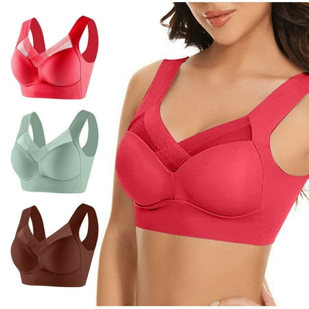 Ndbuld Bras for Women No Underwire Plus Size Women s 3PC Strapless Underwear with Thin Side Collection and Daily Bra On Claerance L-6XL XL Red
