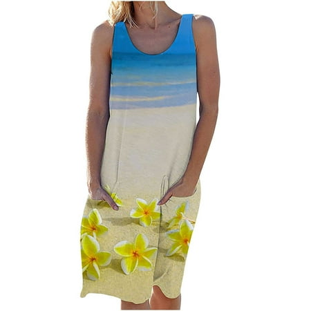 

Maxi Dress for Women Summer Dress Women s Summer Casual Fashion Sleeveless Round Neck Pocket Print Dress on Clearance Sundresses for Women Summer Dresses for Women Yellow M