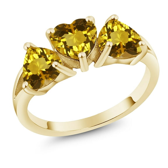 Gem Stone King 18K Yellow Gold Plated Silver Yellow Citrine Ring for Women (1.92 Cttw, Heart Shape 6MM, Gemstone Birthstone, Available in Size 5, 6, 7, 8, 9)
