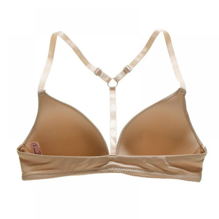 Wisremt Light Front Buckle Wirefree Beauty Back Seamless Gathered Push Up  Bra Deep V Triangle Cup Bras,Khaki,28B 