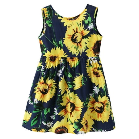 The Noble Collection Toddler Kids Girls Sleeveless Sunflower Dress Summer Sundress Dresses 1-7