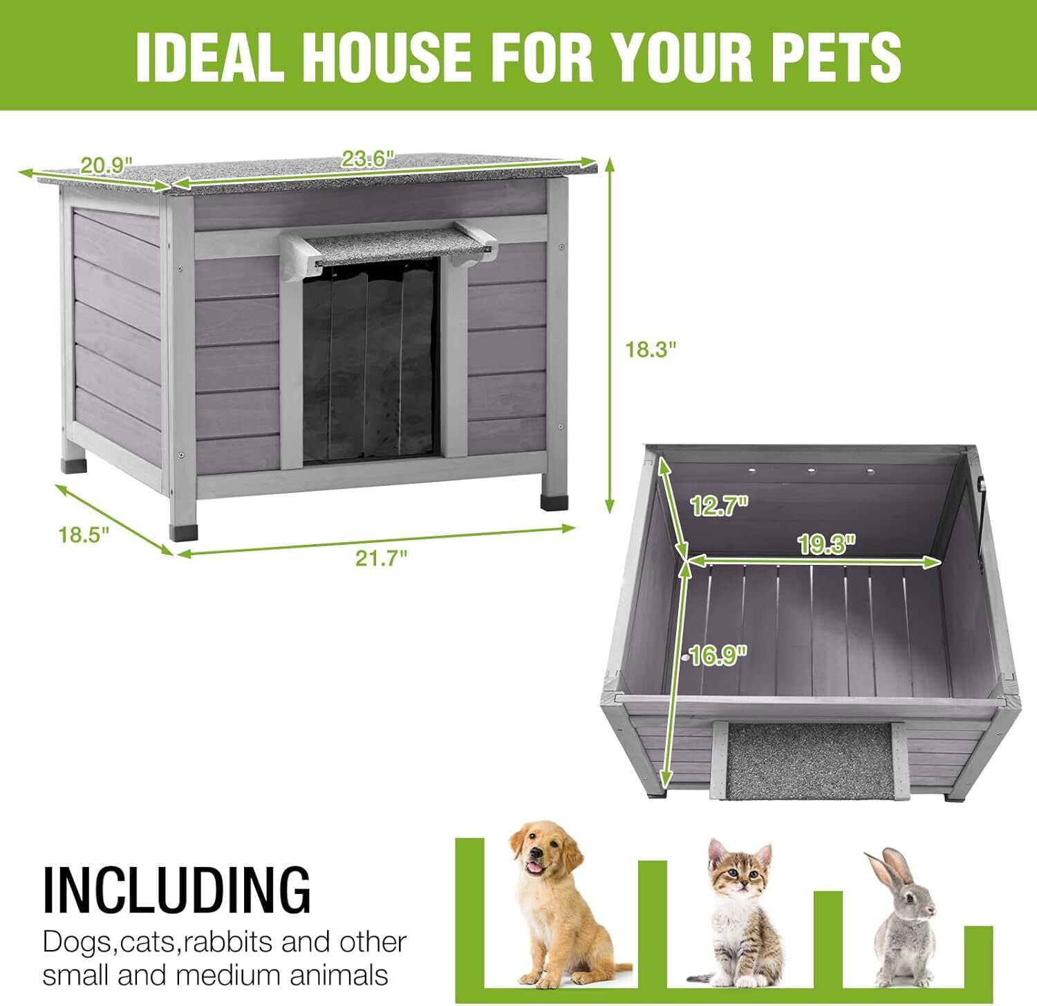 Aivituvin Outdoor Cat House Waterproof Cat Shelter, Wooden Feral Cat House Outside with Openable Top and Removable Floor Gray