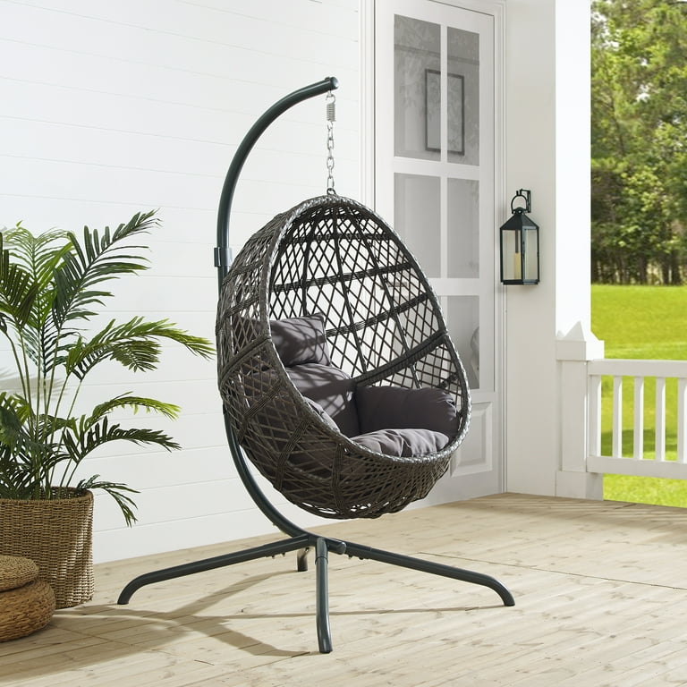 Island bay resin wicker hanging egg chair with cushion and stand hot sale