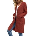thumbnail image 3 of Seyurigaoka Women Juniors Cardigan, Solid Color Long Sleeve Sweater Coat with Pockets, 3 of 5