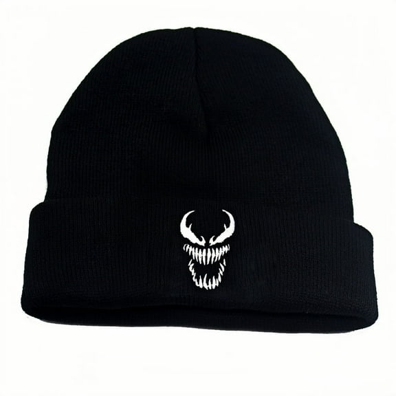 Venom Anime Catoon Knitting Hat - Fleece-Lined Acrylic Beanie, Cute Kawaii Embroidery Trapper Cap for Women Men Unisex