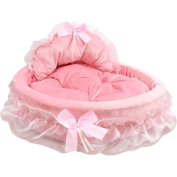 HUGFEGWE Pink Princess Dog Bed, Large Dog Bed Couch, Lovely Pet Supplies House Kennel Sleeping Bed, Lace Cat Bed, for Large Dogs Small Cats Kitten, Pink, L CJB91-35279
