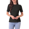 thumbnail image 1 of Camiseta básica de mujer INSPIRE CHIC, cuello redondo, manga corta, textura, color negro, 1 of 6