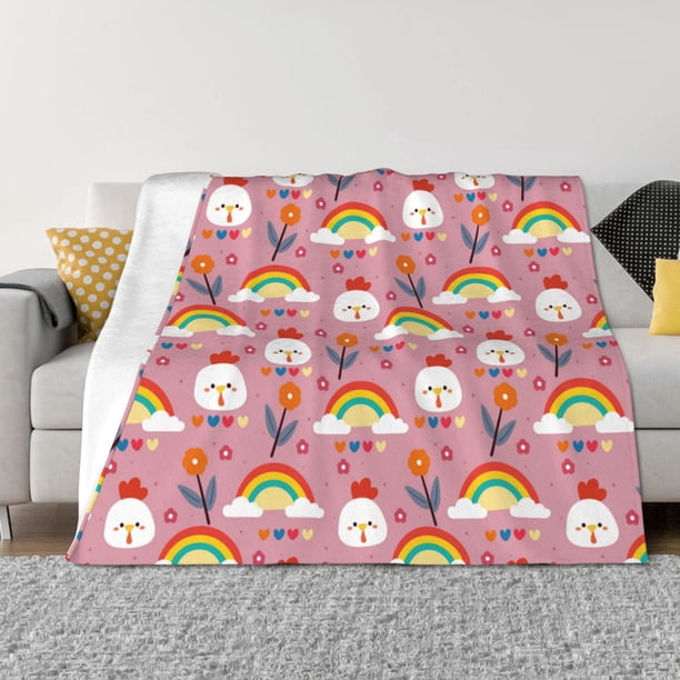 Fotbe Cartoon Chicken Manta de Franela con Estampado, Manta Ultrasuave para Cama, Sofá, Auto, Hipoalergénica y Antibolitas-80"x60"
