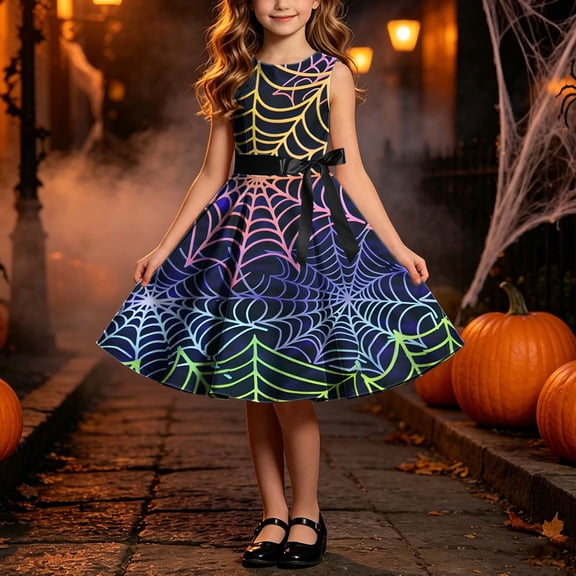 Piuwrlz Girls Halloween Party Dresses Kids Girl Cos Perform Dress Multicolor Size 5 T