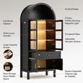 thumbnail image 6 of Cottinch 71" Tall Arched Bookshelf, Wood Display Cabinet with Glass Doors and Adjustable Shelves & LED Lights, Black, 6 of 11