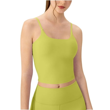 RYDCOT Cami Tank Tops for Women Built in Padded Bra Longline Sports Bra Cropped Tank Tops for Women Workout Fitness Camisole Crop Top Yoga Top Today Deals Army Green