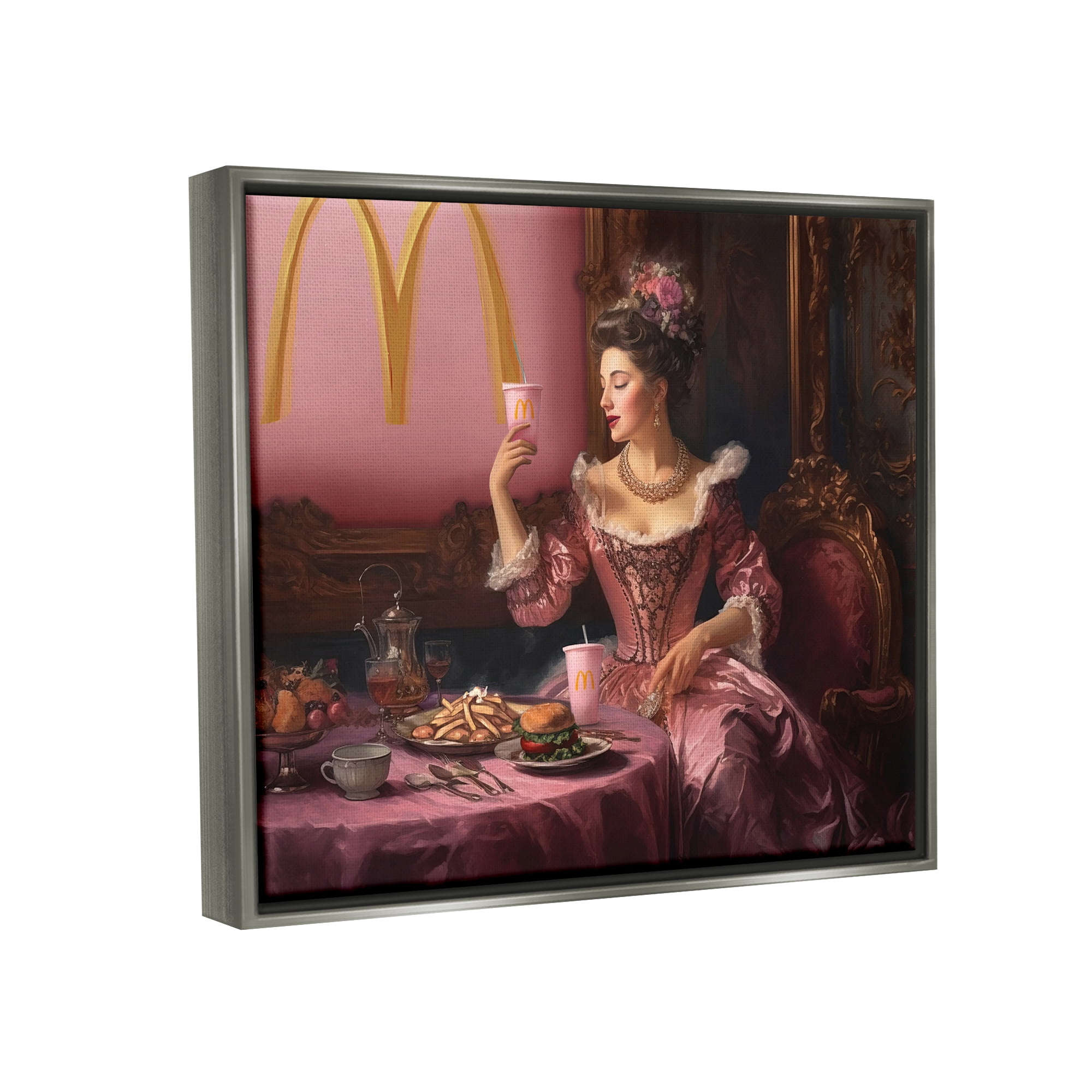 Stupell Industries Funny Classic Burger Meal Food & Beverage Painting Gray Floater Framed Art Print Wall Art, 21 x 17