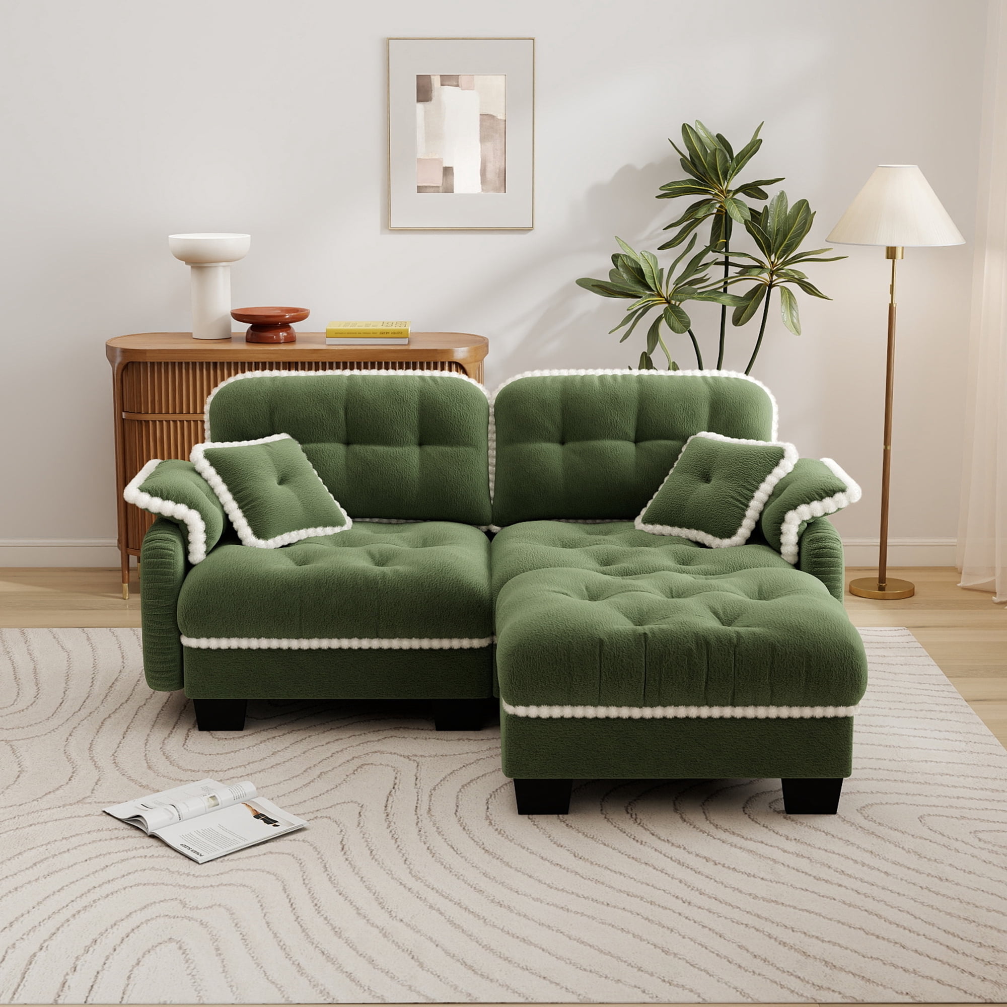 Aenkyo 70" Chenille Modular L-Shaped Sectional Sofa with Movable Ottoman, 23.8" Deep Seat, Green