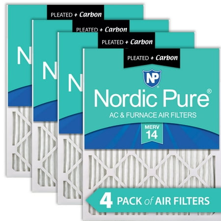 

14x14x1 (13_3/4x13_3/4) Pleated Air Filters MERV 14 Plus Carbon 4 Pack