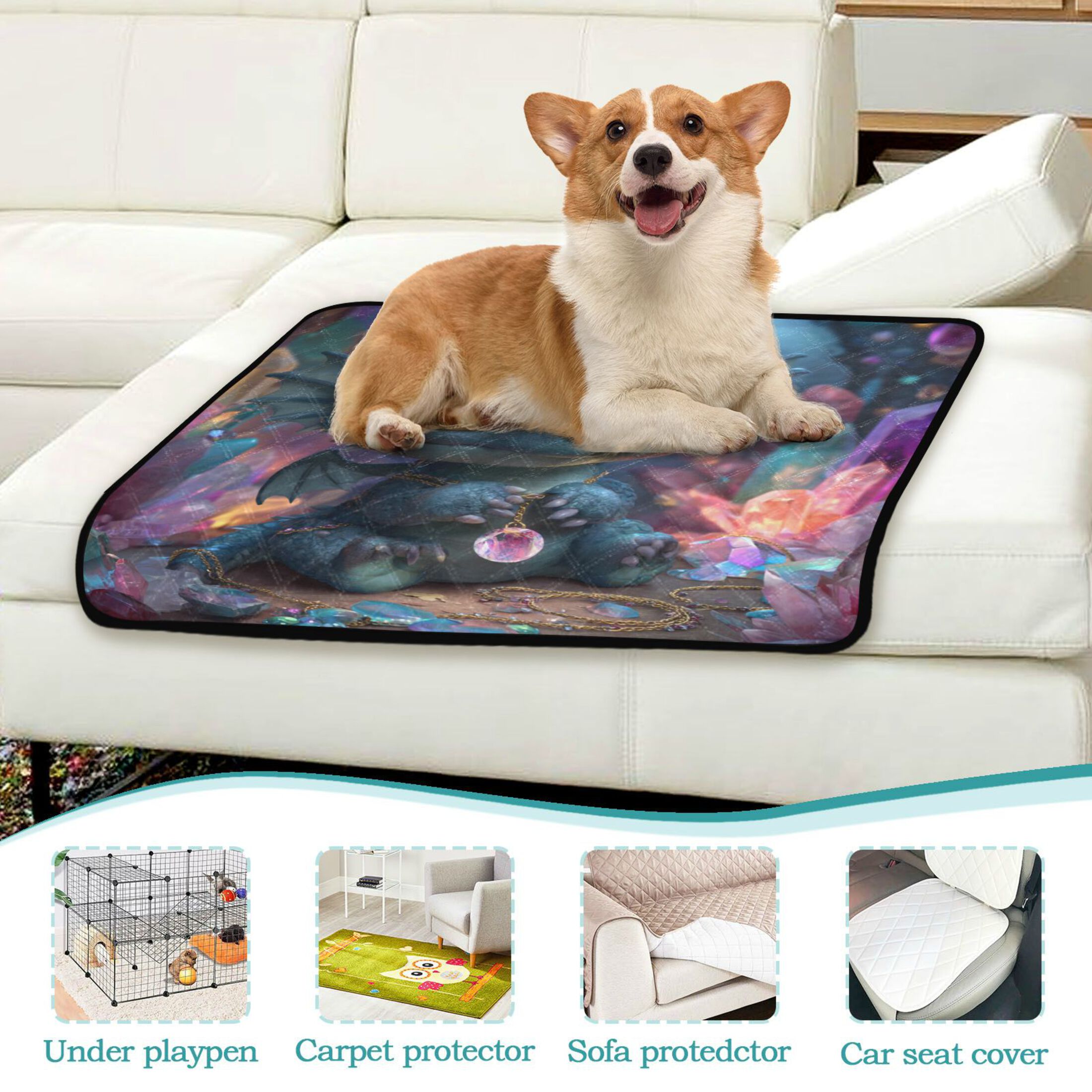 Qxltty Super Cute Dragon Cat litter Pads Pet Set of 3 Diaper Mats Center Anti-leakage Layer Absorbent Soft and Comfortable