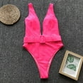 thumbnail image 6 of Sngxgn Women V Neck Swimsuits Tummy Control Ruched Swimwear Halter Bathing Suit(Hot Pink,M), 6 of 7