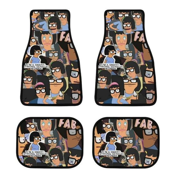 Bob's Burgers Tina Car Floor Mats 4PC Set Anti Skid Vehicle Floor Mat Car Carpet for Front Rear Seats Universal Auto Interior Accessories