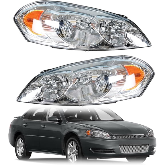 LABLT Left & Right Side Chrome Housing Headlight Assembly Replacement for 2006-2013 Impala, 2014-2016 Impala Limited Headlamps