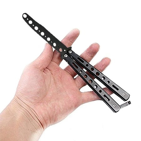 Money Clip Knife Black Blade - Training Butterfly Knife with No Offensive Blade - Black, Steel