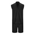 thumbnail image 6 of Yunliwuli Men's 2 Piece Shorts Set Solid Color Front Tie-Up Sleeveless Shirts Tank Tops Casual Elastic Waist Shorts Summer Outfits, 6 of 10