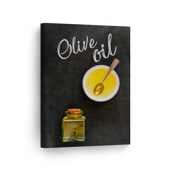 Smile Art Design Olive Oil Lettering on Blackboard Kitchen Canvas Wall Art Print Restaurant Cafe Dining Room Farmhouse Decor Modern Housewarming Gift Ready to Hang 12x8