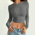 thumbnail image 2 of MIASHUI T-Shirt à Manches Longues Court Ajusté Col Rond Uni pour Femmes Gris Foncé,m, 2 of 4