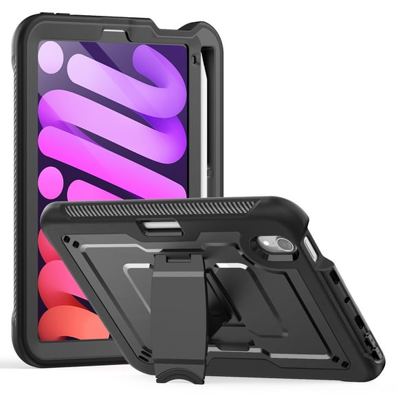 ShieldFlex Case for iPad Mini 7 (A17 Pro) 2024/ Mini 6 2021 8.3 Inch with Kickstand Pencil Holder, Heavy Duty Shockproof Rugged Protective Cover for Apple iPad mini 7th/6th Generation,Black