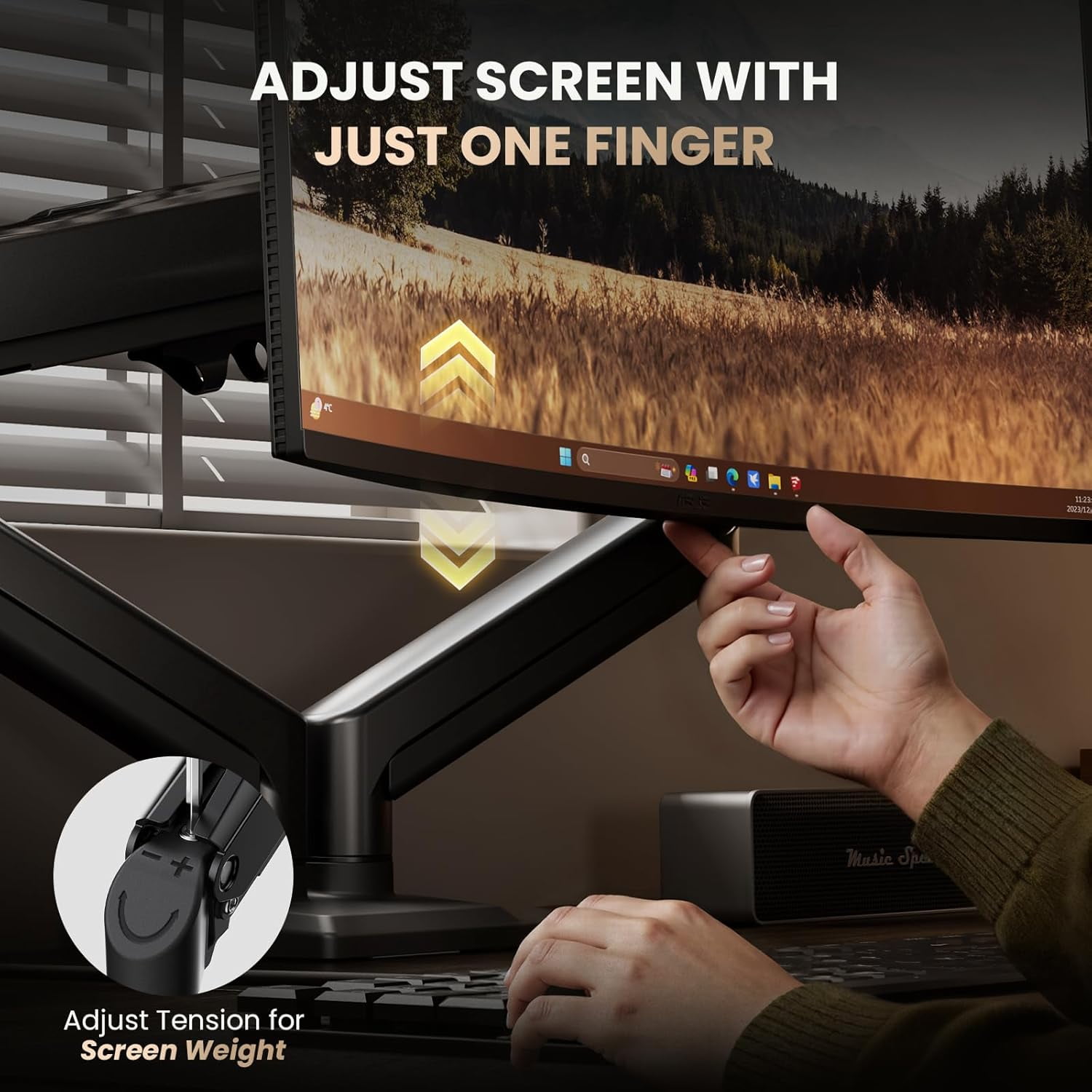 Dual Monitor Stand, 15 to 32 Inch Monitor Arm, Adjustable Monitors Mount with C-Clamp and Grommet Installation, Made of Iron and Al, VESA Monitor Stand for Desk - Fits 4.4 to 19.8lbs Monitors