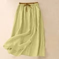 thumbnail image 2 of Women's Summer Casual Vintage Cotton Linen Blend Skirt High Waist Elastic Loose Fit Midi Drawstring Slit Yellow XL(XL), 2 of 8