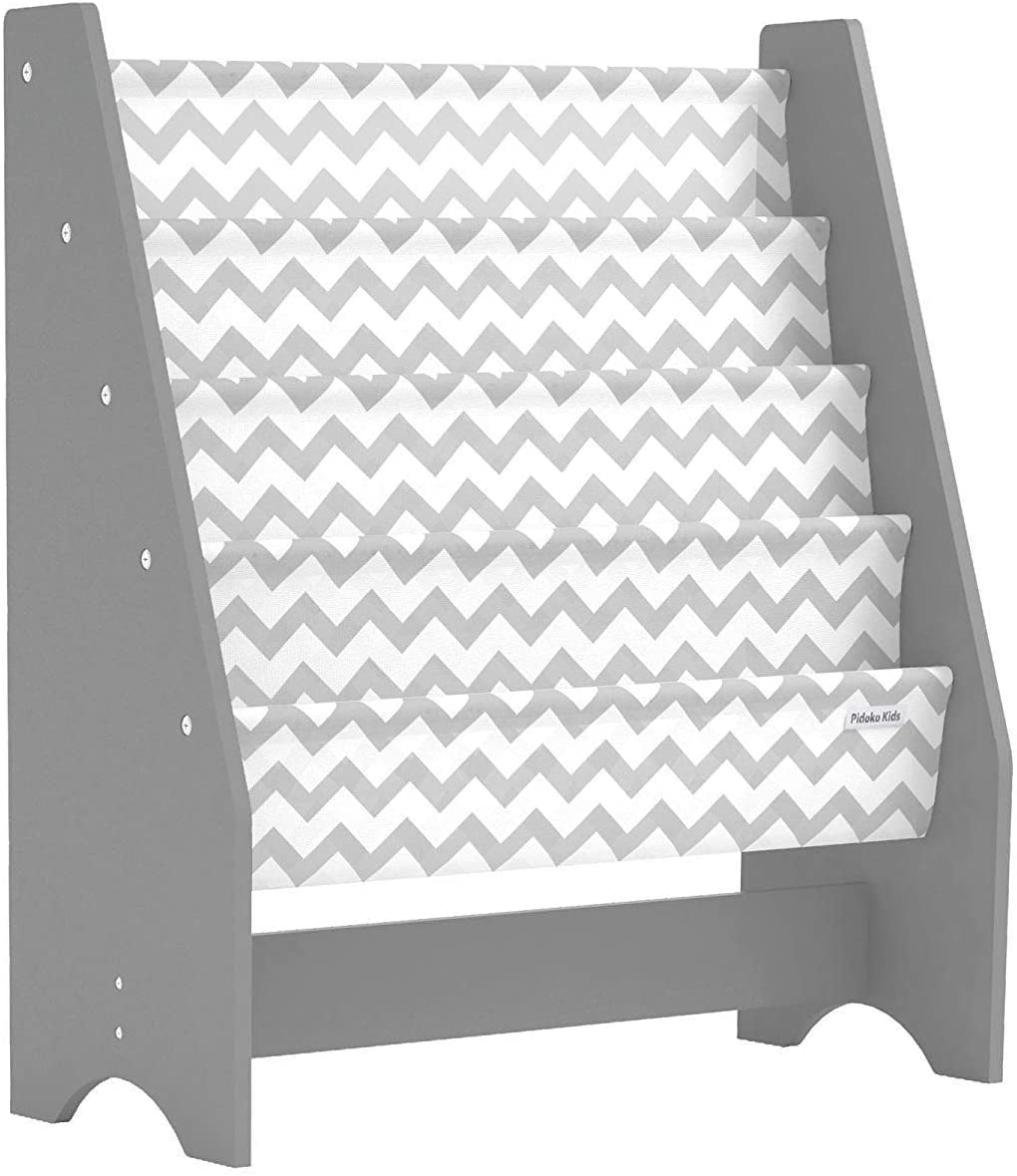 Pidoko Kids Sling Bookcase Grey With, Boys Sling Bookcase