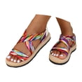 thumbnail image 3 of Yuanlong Womens Sandals Flat Beach Sandals Printed Crisscross Strap Slingback Breathable Hollow Daily Leisure Shoes, 3 of 7