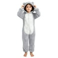thumbnail image 2 of BRGZLK Girls Fleece Jumpsuits Kids Hooded Rompers Costume Fuzzy Cute Onesie Fall Winter Cozy Zipper Playsuit Jumper with Cat Ears Gray 5-6 Years, 2 of 5