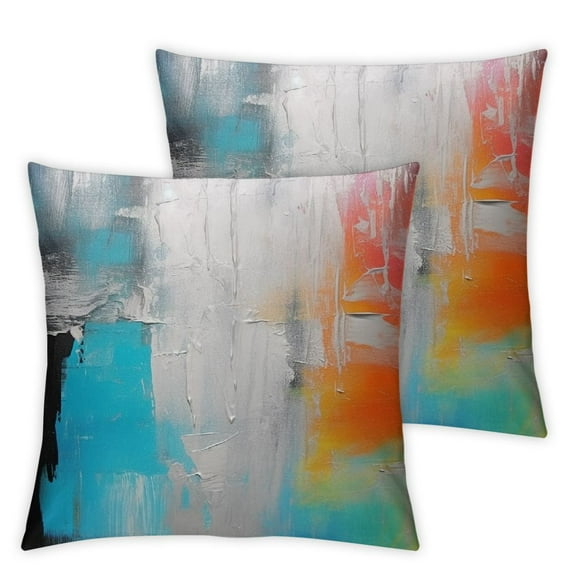 Acheng Set of 2 Throw Pillow Cover Canvas Colors Shading Painting Red Orange Blue and Turquoise Contemporary Decorative Pillow Case Home Decor Square Pillowcase 12x12in