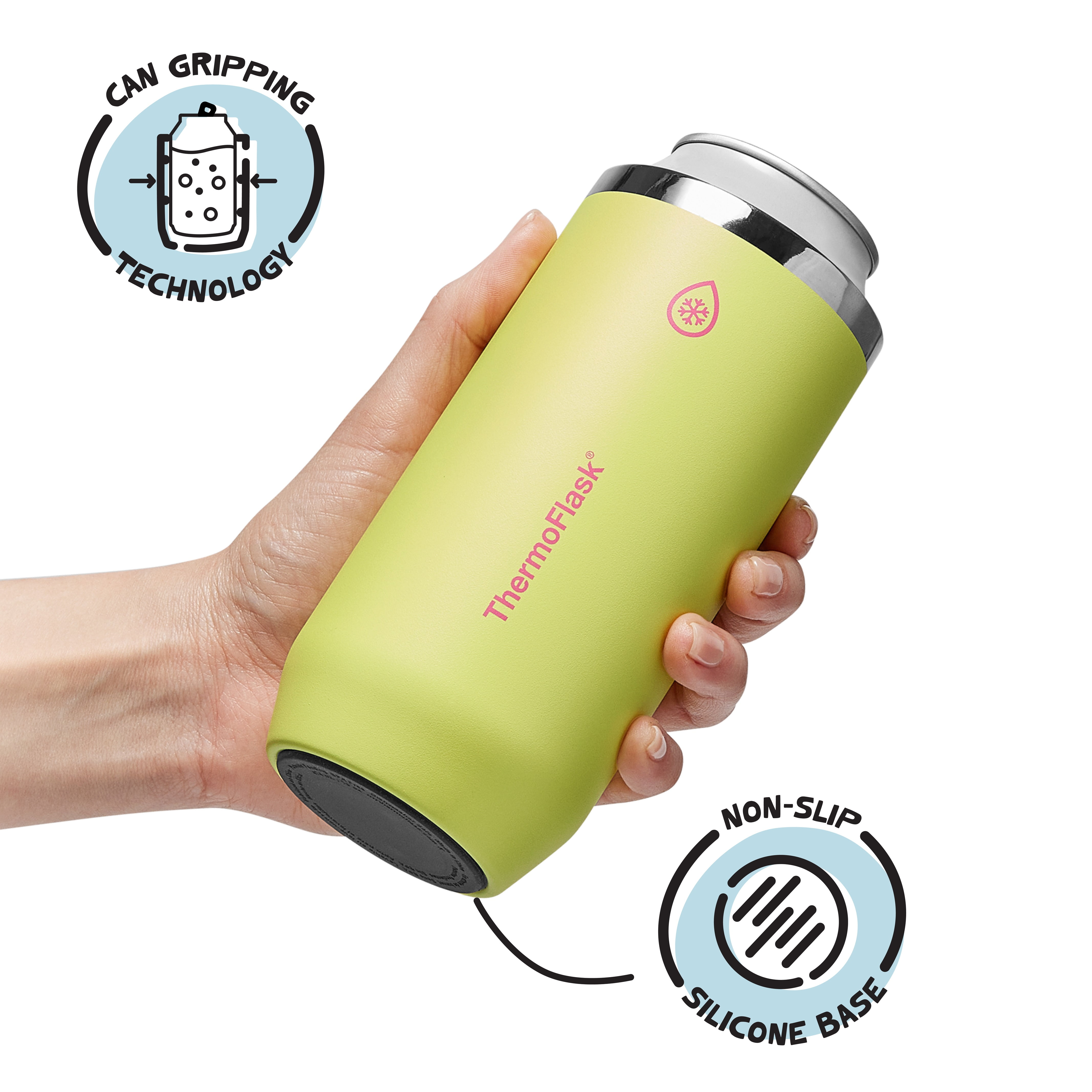 ThermoFlask 16 oz Tall Size 2-In-1 Insulated Can Cooler and Cup, Durable Stainless Steel, Non-Slip Base, Dishwasher Safe, Beverage Container, Unmellow Yellow
