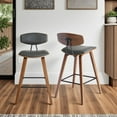 thumbnail image 6 of Armen Living Fox 28.5" Seat Height Gray Faux Leather and Walnut Wood Mid-Century Modern Bar Stool, 6 of 9